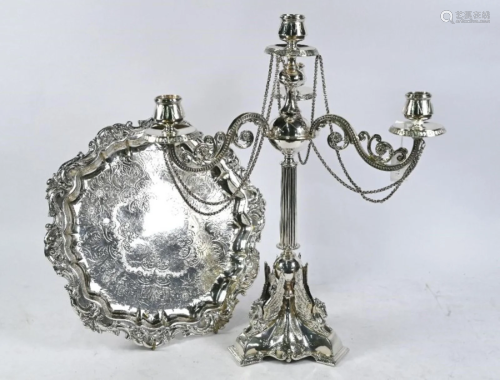 Victorian ep candelabrum and salver