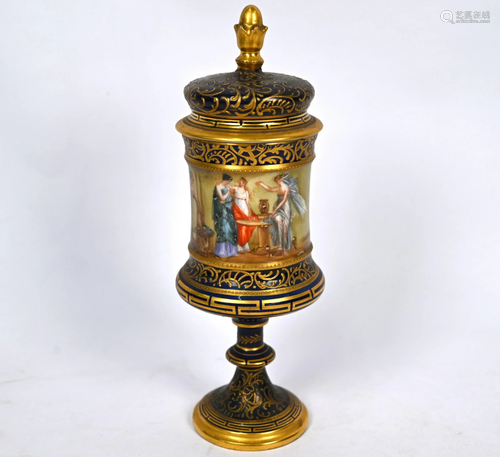 A 19th century Vienna porcelain urn and cover