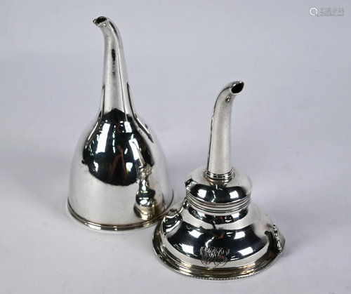 Two Georgian silver wine funnels