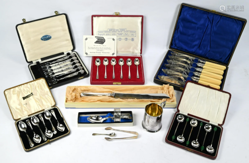 Two cases of silver teaspoons etc.