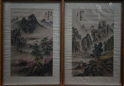 Two Chinese landscape watercolours