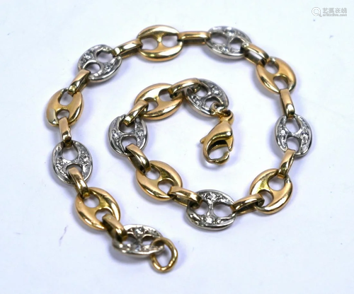 Yellow and white metal diamond set mariner link