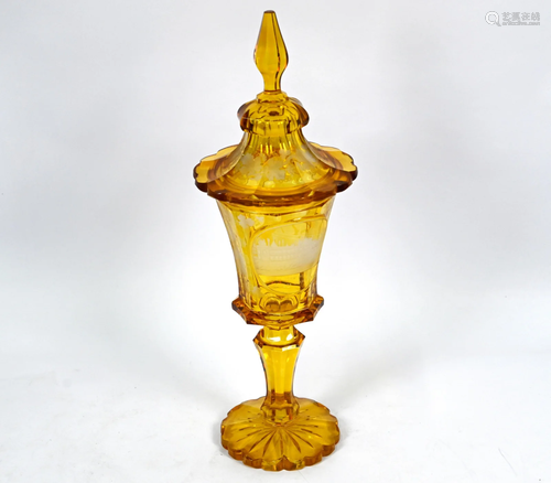 A large Bohemian yellow flash glass humpen