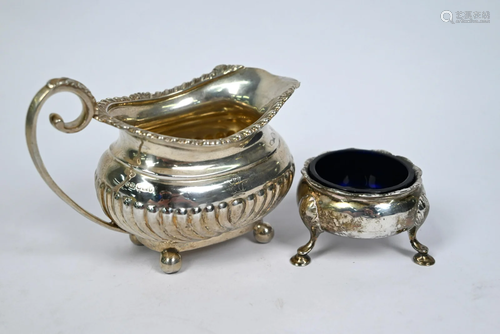 George II silver salt and Edwardian milk jug