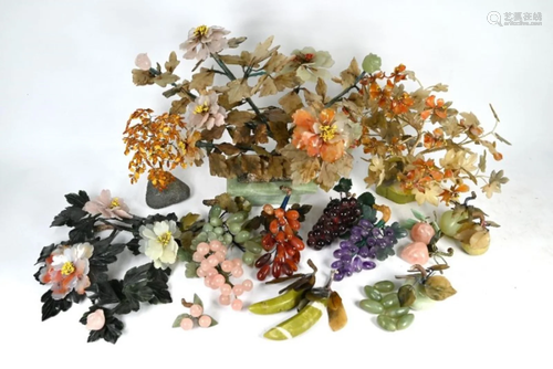 A collection of Chinese hardstone flowers and fruits