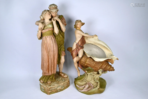 A large Royal Dux porcelain group of Classical lovers