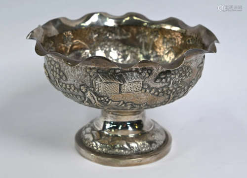 Indian silver stemmed bowl