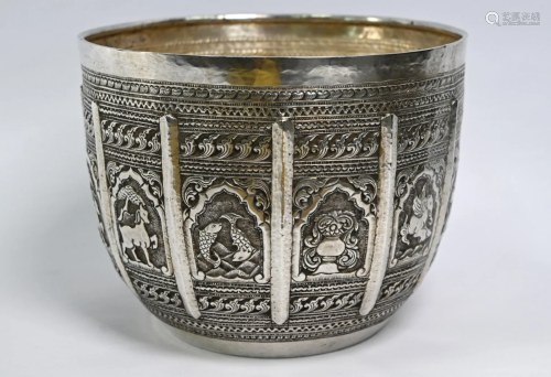 Large Burmese silver bowl