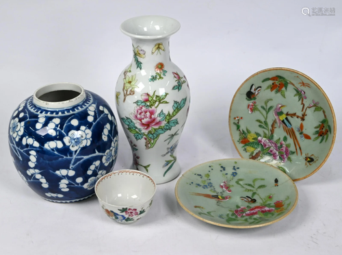 Five items of Chinese export ceramics, Qing dynasty and