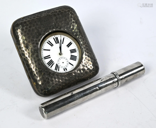 Victorian silver cigar case and travel-watch