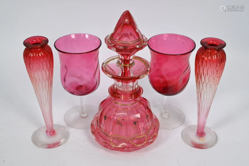 A pair of Art Nouveau cranberry glass specimen flutes