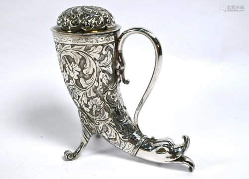 Victorian silver 'Horn' sugar caster