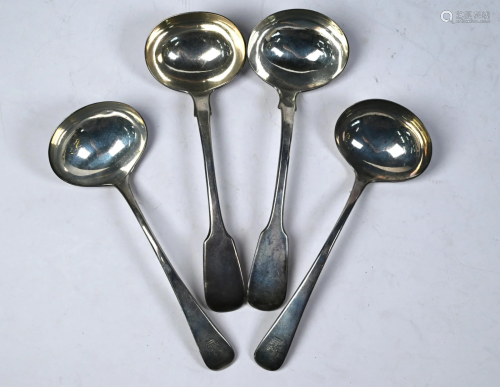 Four 19th Century silver sauce ladles