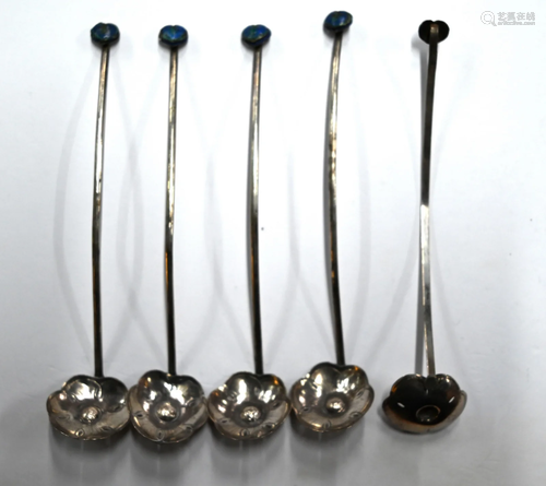 A Set of five Chinese silver spoons