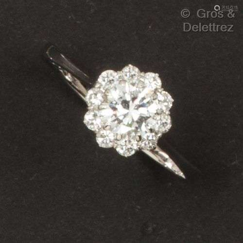 Bague « Fleur » en or gris, ornée d’un diamant taillé en bri...