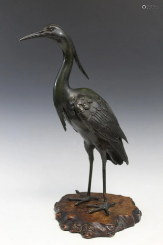 Japanese Bronze Heron Bird Statue