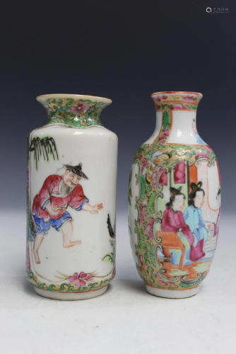 Two Chinese Rose Medallion Porcelain Small Vases