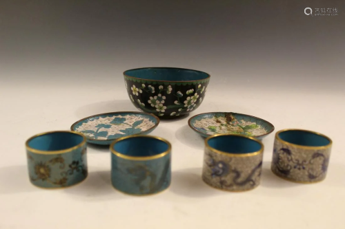 A group of seven Chinese cloisonne items.