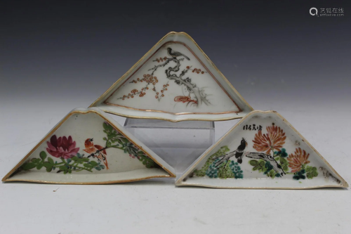 Three antique Chinese famille rose porcelain sectional