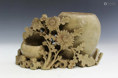 Chinese Carved Soapstone Flower Vase.