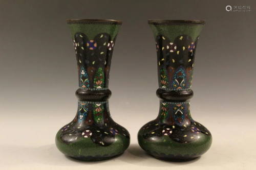 Pair of Japanese antique cloisonne vases. 19th Century.