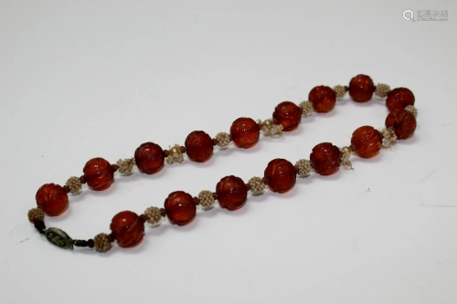 Chinese Amber and Pearl Beads Necklace