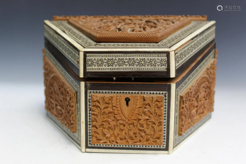 Indian Box with Carved Wood Decorations.