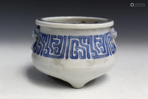 Chinese blue and white porcelain incense burner.