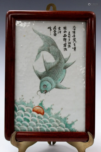 Chinese Painted Porcelain Plaque of a Fish