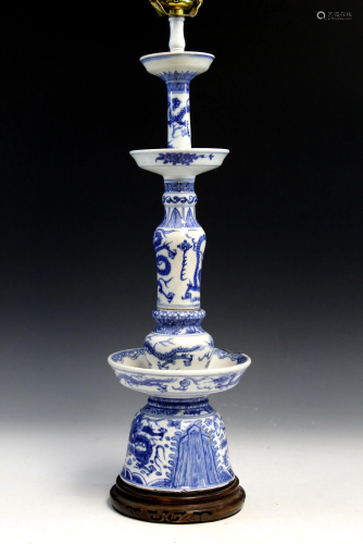 Chinese blue and white porcelain lamp, Kangxi Period,