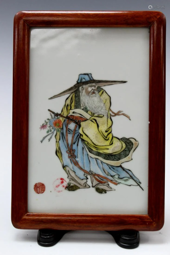 Chinese Painted Porcelain Plaque of an Old Man