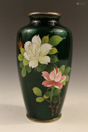 Japanese cloisonne rose vase.
