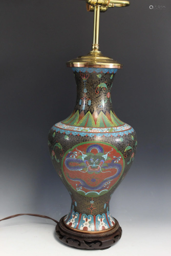 Chinese Cloisonne Dragon Vase Lamp