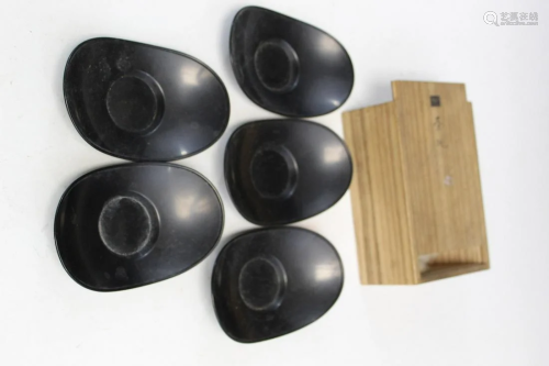 Five Japanese Lacquered Cup Holders in a Wood Box