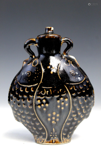 Chinese black glaze pottery water dropper.