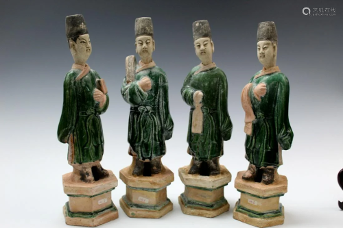Four Chinese Pottery Sancai Figurines