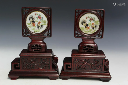 Pair of Chinese Wood Table Screens