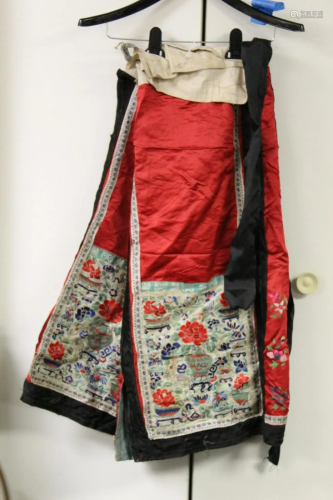 Chinese Red Silk Embroidery Skirt.