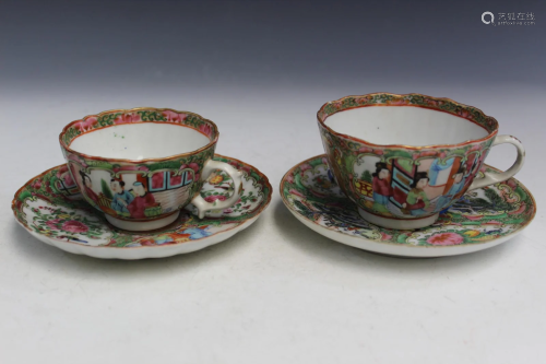 Two Chinese Rose Medallion Porcelain Teacups and