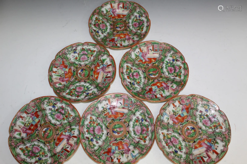 6 Chinese Rose Medallion Porcelain Dishes