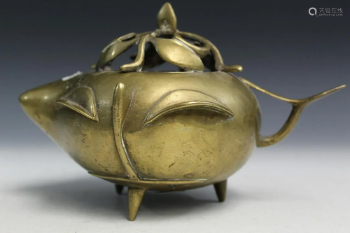 Chinese Bronze Peach-Shape Incense Burner