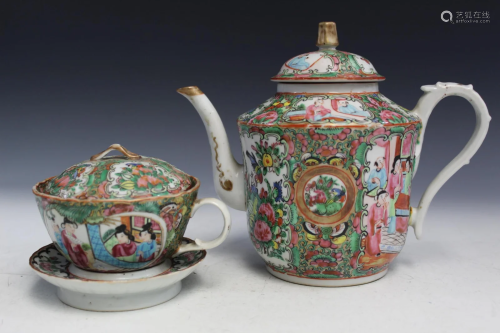 Chinese Rose Medallion Porcelain Tea Set.