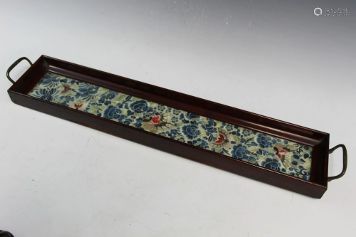 Chinese Embroidery Wood Tray