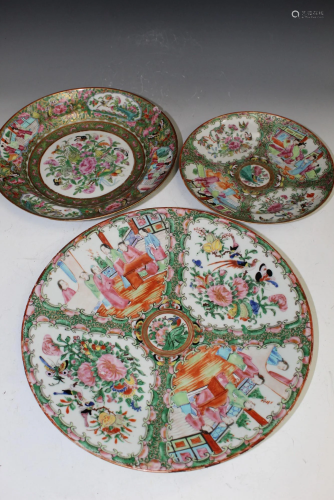 3 Chinese Rose Medallion Porcelain Dishes