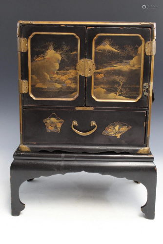 Japanese Small Lacquer Cabinet on Stand