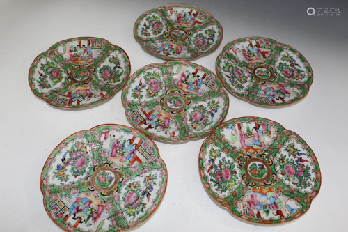 6 Chinese Rose Medallion Porcelain Dishes