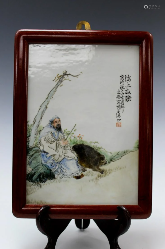 Chinese Painted Porcelain Plaque of an Old Man With a