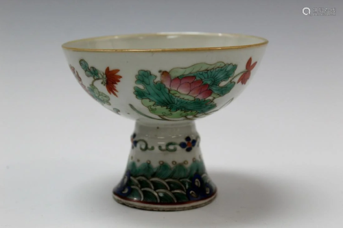 Chinese Porcelain Stem Bowl with Floral Decoration
