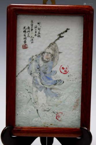 Chinese Painted Porcelain Plaque of an Immortal