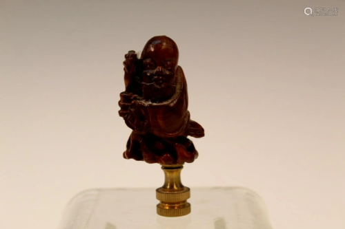 Chinese Carved Wood Figurine Lamp Finial